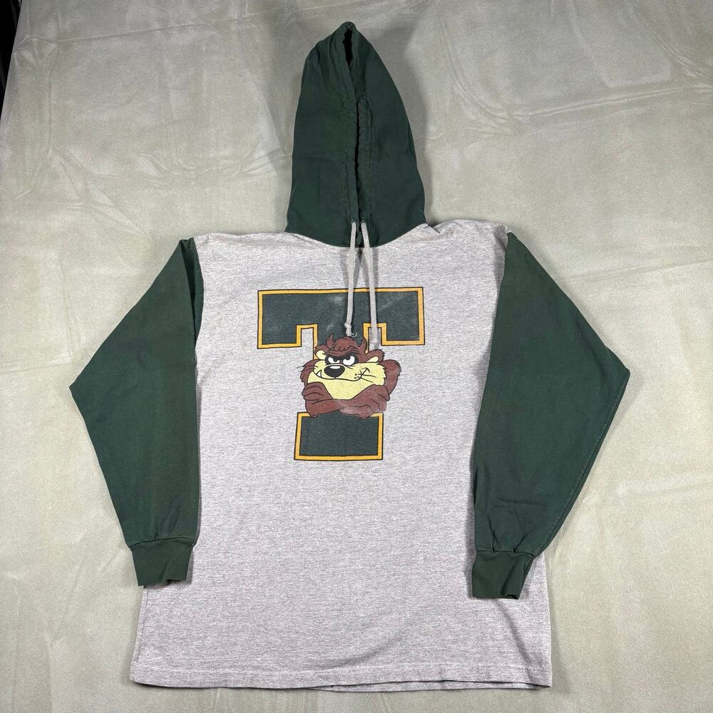 Vintage‎ Tasmanian Devil Hoodie ACME Looney Tunes USA Made Gray Green Size M